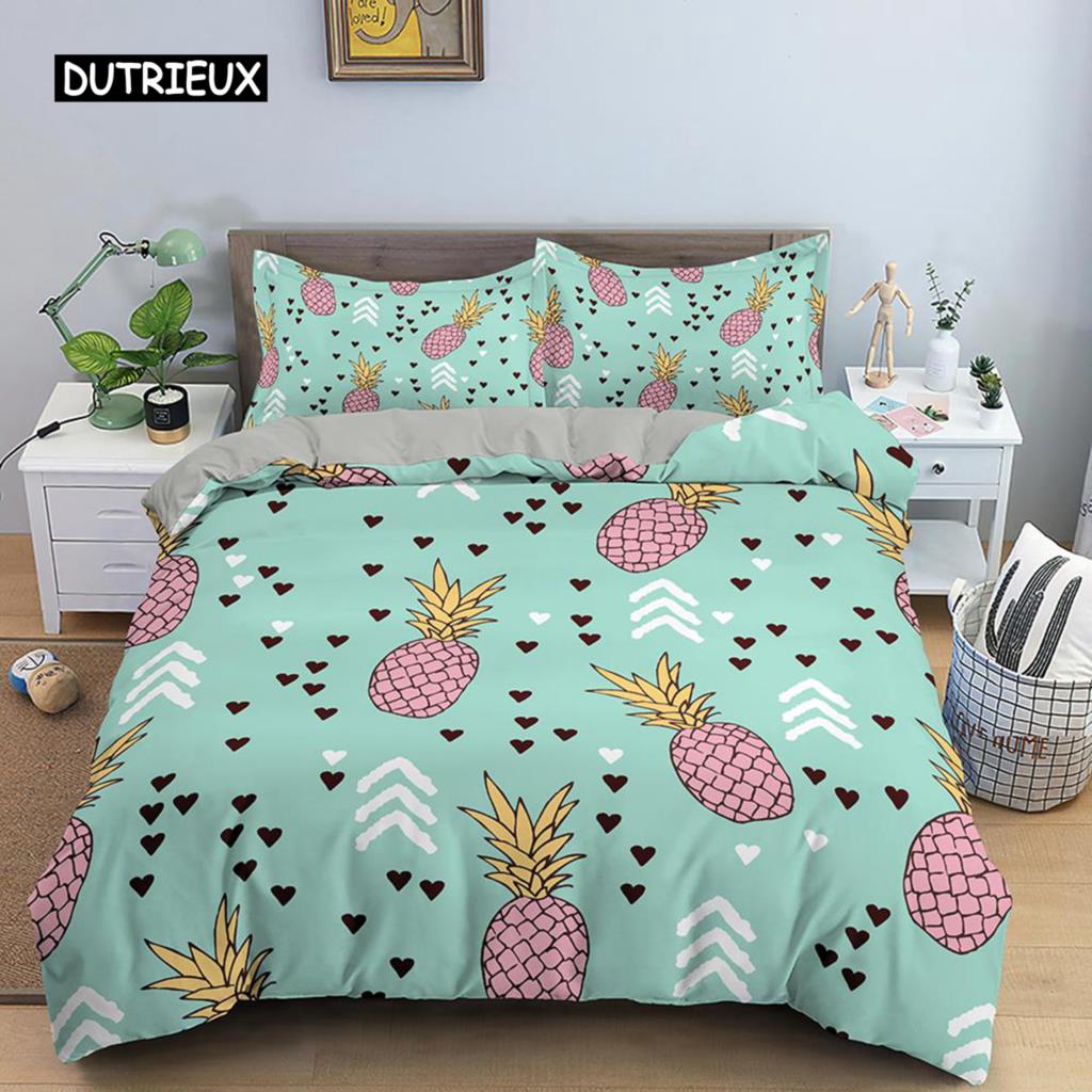 Ананасовый пододеяльник, комплект постельного белья размера Queen, детский комплект постельного белья с разноцветным рисунком ананаса для девочек и подростков, комплект постельного белья с фруктами из полиэстера
