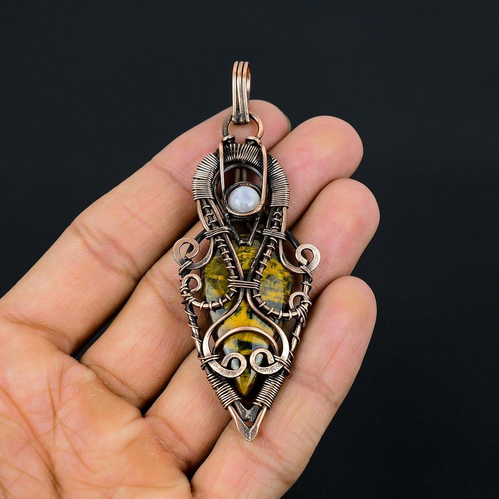 Tiger Eye Gemstone Copper Wire Wrap Handmade Pendant Jewelry Gift