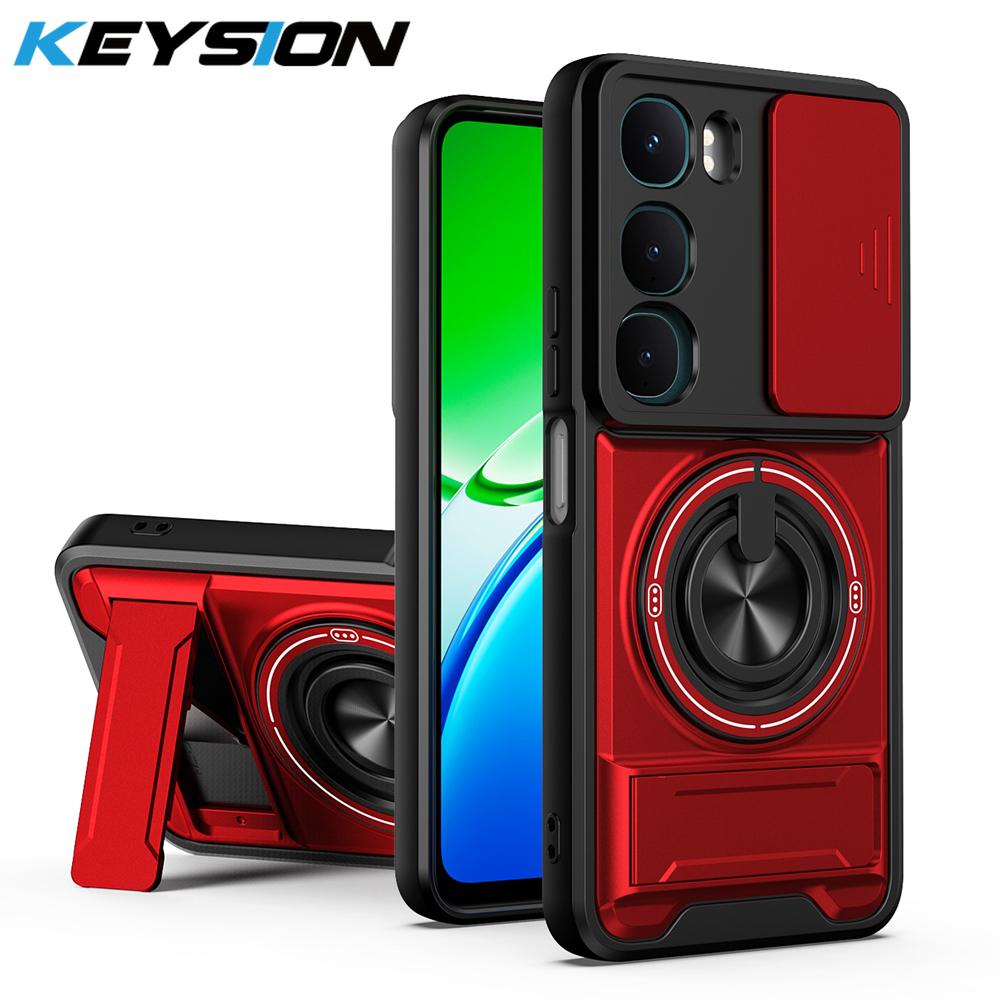 KEYSION Магнитный Чехол для Телефона для VIVO Y21d Y31 5G Y19S Pro Слайдер Защита Камеры Вертикальная Подставка Кольцо Ударопрочная Задняя Крышка