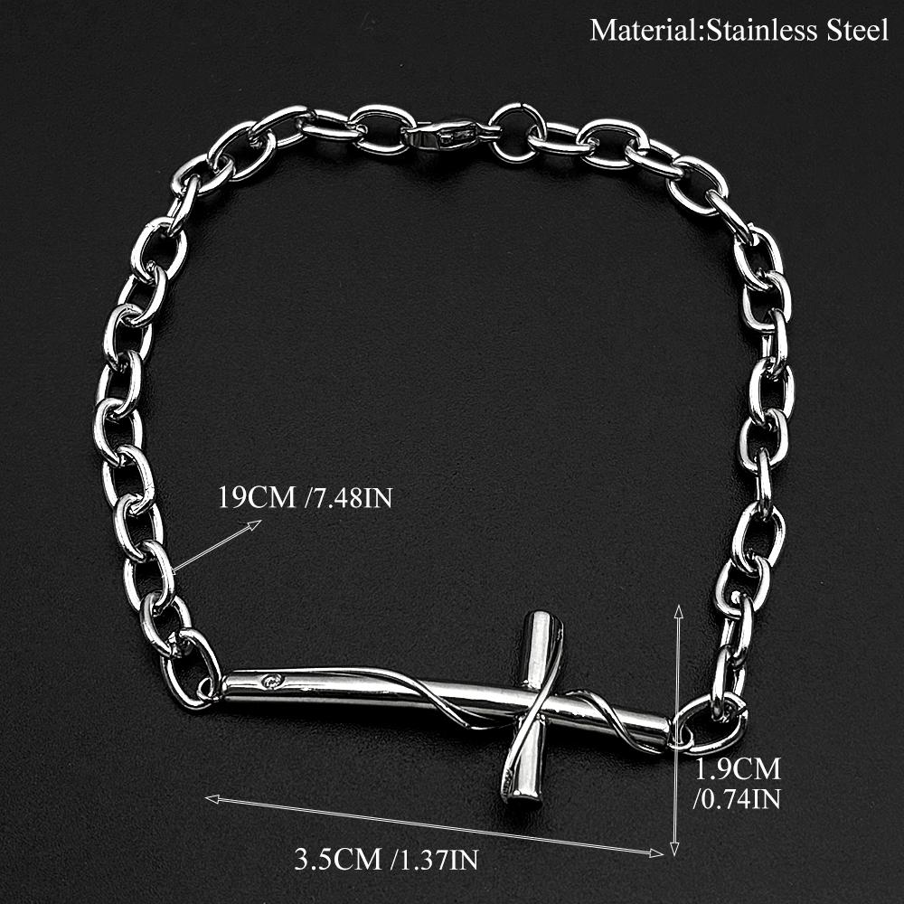 Christian Oval Link Chain Cross Bracelet for Men Women Stainless Steel Silver Black Color Hand Chain Religion Amulet Jewelry
