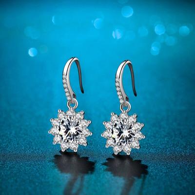 Серьги-капли из серебра 925 пробы, 1 карат, цвет D, муассанит, Halo, висячие серьги-кольца для женщин, свадебные украшения для помолвки