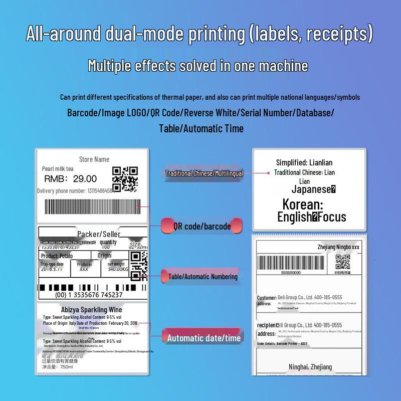 Deli DL-886B Commercial USB Thermal Label & Receipt Printer CN plug (adapter included)