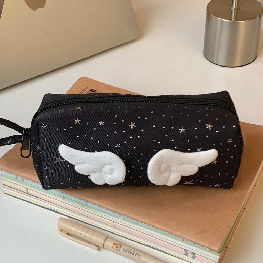 Y2k Wings Star Dots Pencil Case Desktop Storage Pencil Pouch Korean Style Pen Bag School
