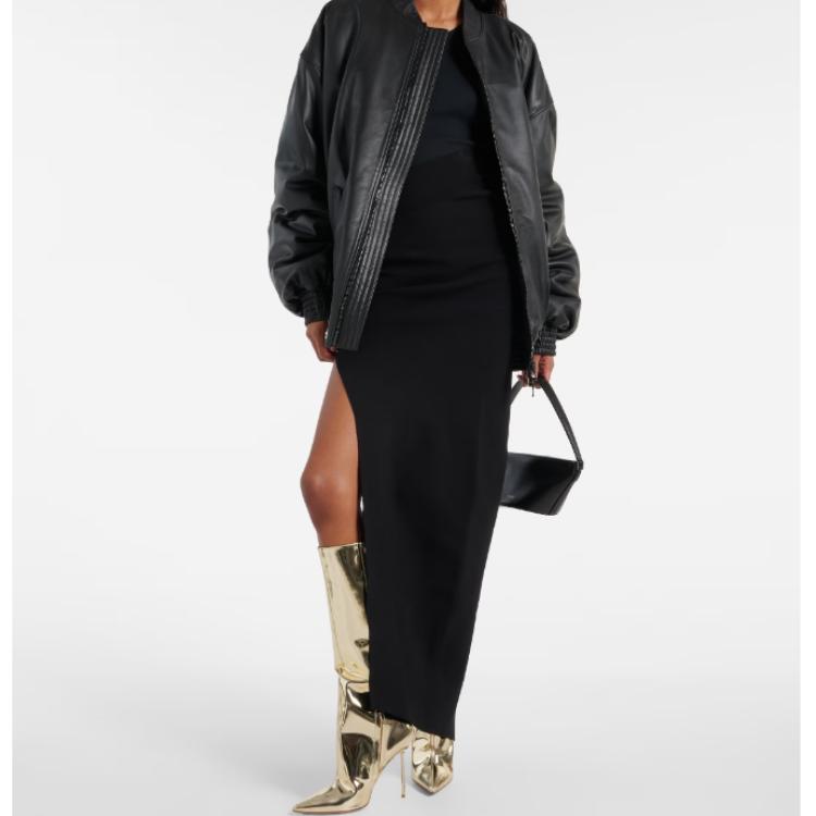 Krazing Pot Microfiber Autumn Winter Shoes Stiletto Super High Heels Big Size 46 European Style Keep Warm Mid-calf Boots