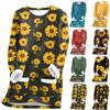 Women's Fashion Sunflower Printed Round Neck Long Sleeve Plush Winter Warm Pullover Top