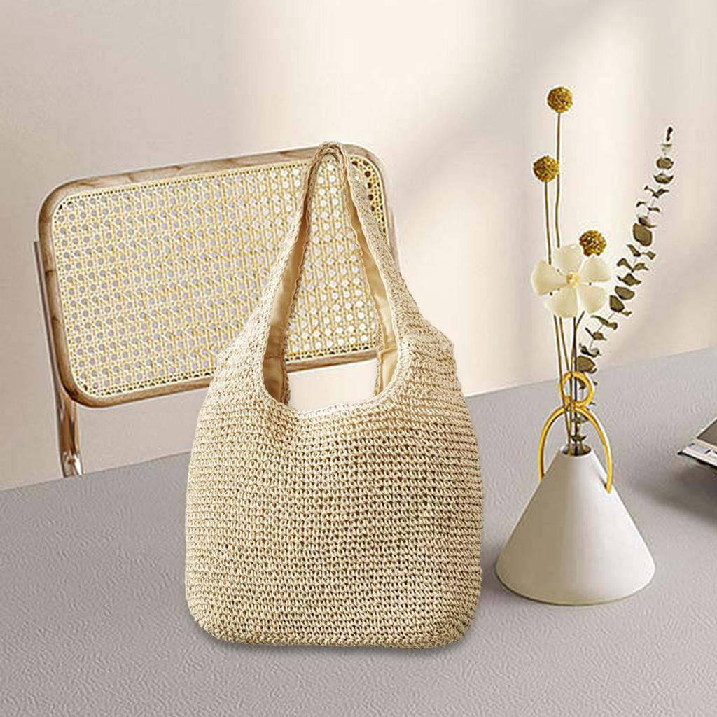 Women Straw Woven Tote Bag Shoulder Bags Retro Style Large Handmade Purse Straw Bag for Vacation Daily Wear Summer Beach Travel
