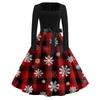 Christmas Print Flare Dress For Women Long Sleeve Dress Hollow Party Casual Square Collar Dresses