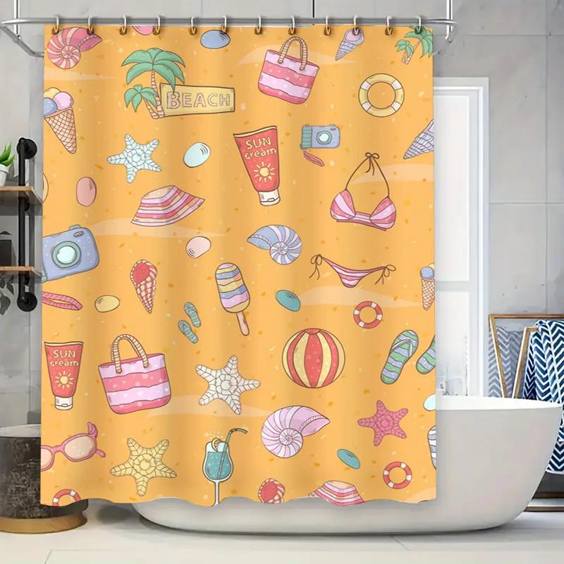 Летняя пляжная шторка для душа с разноцветными аксессуарами для декора ванной комнаты Солнечный оранжевый принт