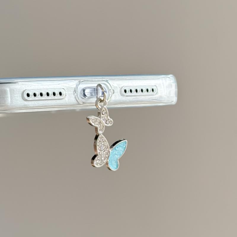 Unique Moon Butterfly Phone Dust Plugs Rhinestone Enamel Craft Charging Port Protection Decor for Phone Accessory Lovers Girls