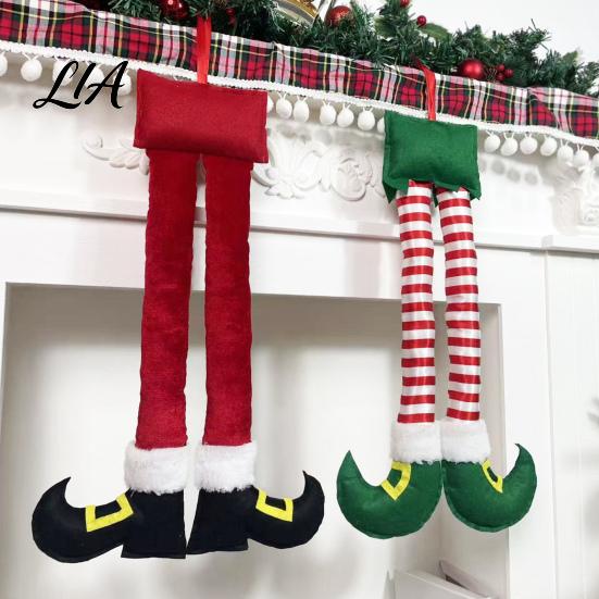 Winter Holiday Party Supplies Christmas Elf Legs, Santa Legs Hanging Ornaments, Plush Stuffed Xmas Car Pendant, Claus Leg Decoration Fun Decor