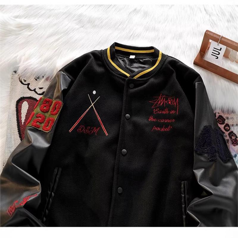 Унисекс Классическая черная вышитая бейсбольная куртка для весны/осени