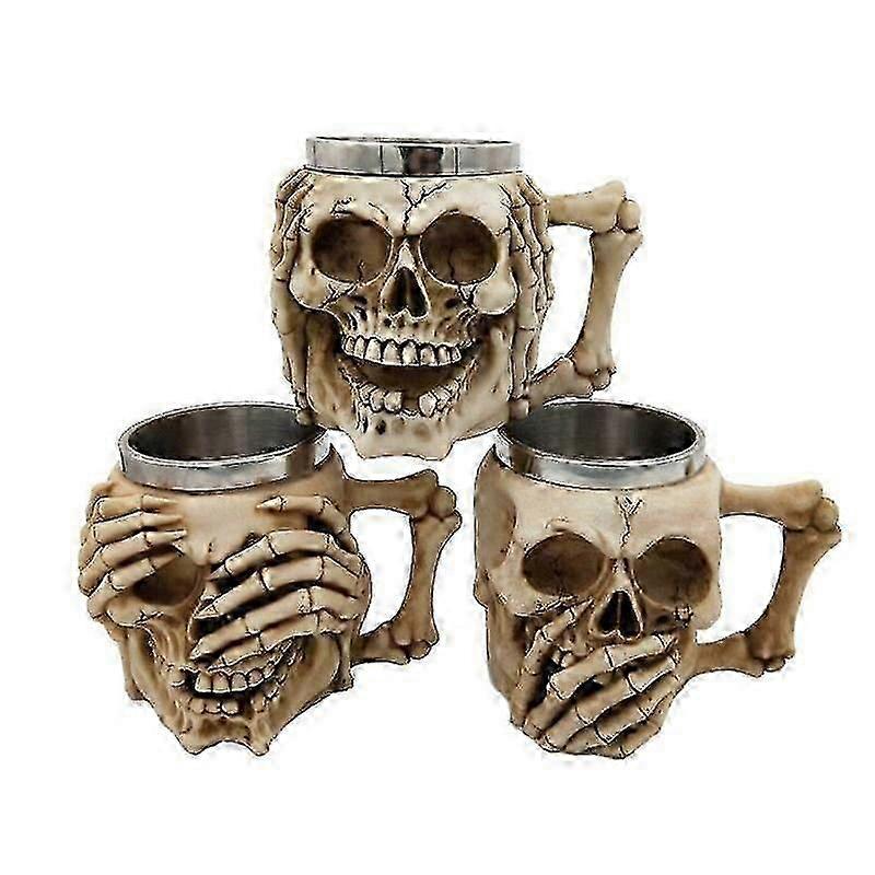 Beer Mug Wine Glass Coffee Cup 3D Stainless Steel Resin Skeleton Creative Gift~