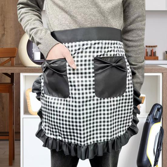 Кухонный фартук Yousheng с двойными карманами, отделанный оборками полуфартук с регулируемыми завязками, фартук для кондитерской промышленности в западном стиле