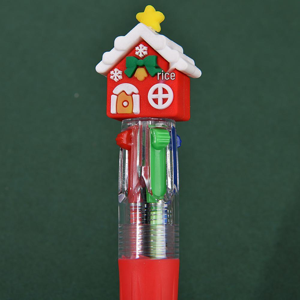 Cross-Border Cute Cartoon Christmas Mini Ballpoint Pen - Four-Color Student Stationery Gift