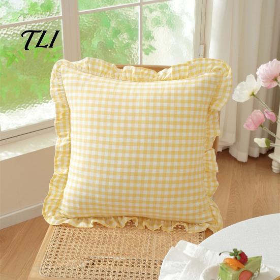 Solid Color Throw Pillows Ruffle Pillow Cover, Cotton Plaid Case with Frill Edge, 18x18 Comfortable Slips Inch 20x12 Decorative Cover for Farmhouse