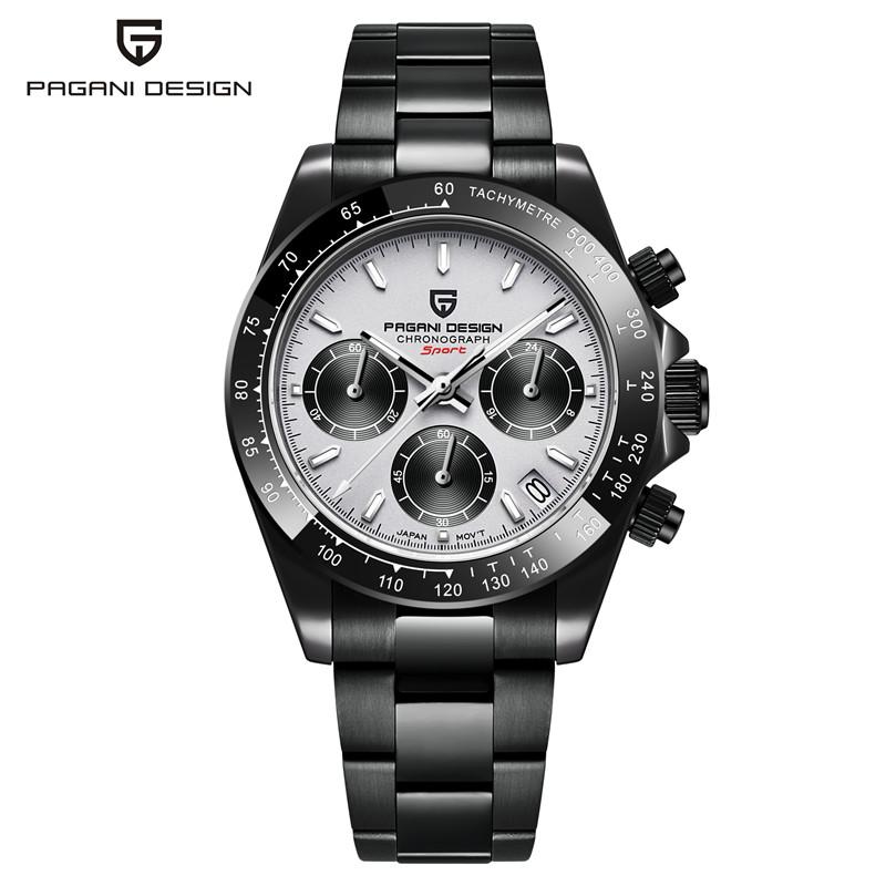 PAGANI DESIGN Military Pilot Chronograph Stop Watch for Men Lap Sapphire Luxury VK63 Quartz Watches Silicone relgios masculino