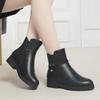 Women's Winter Flat Boots: Thick-Heeled Cowhide with Warm Velvet for Middle-Aged & Elderly