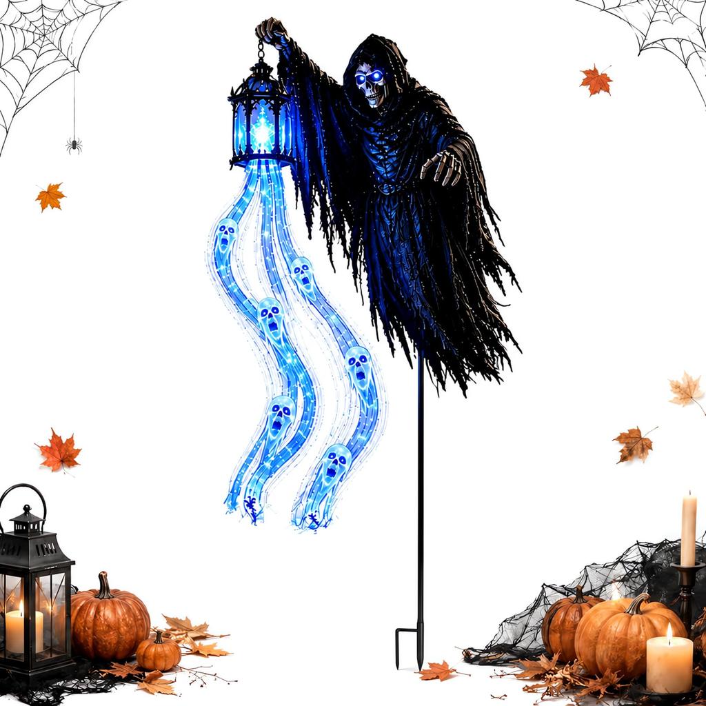 Halloween Soul Harvester Solar Garden Light, 90cm Animated Grim Reaper Ground Stake Decor for Outdoor Pathway Yard Display