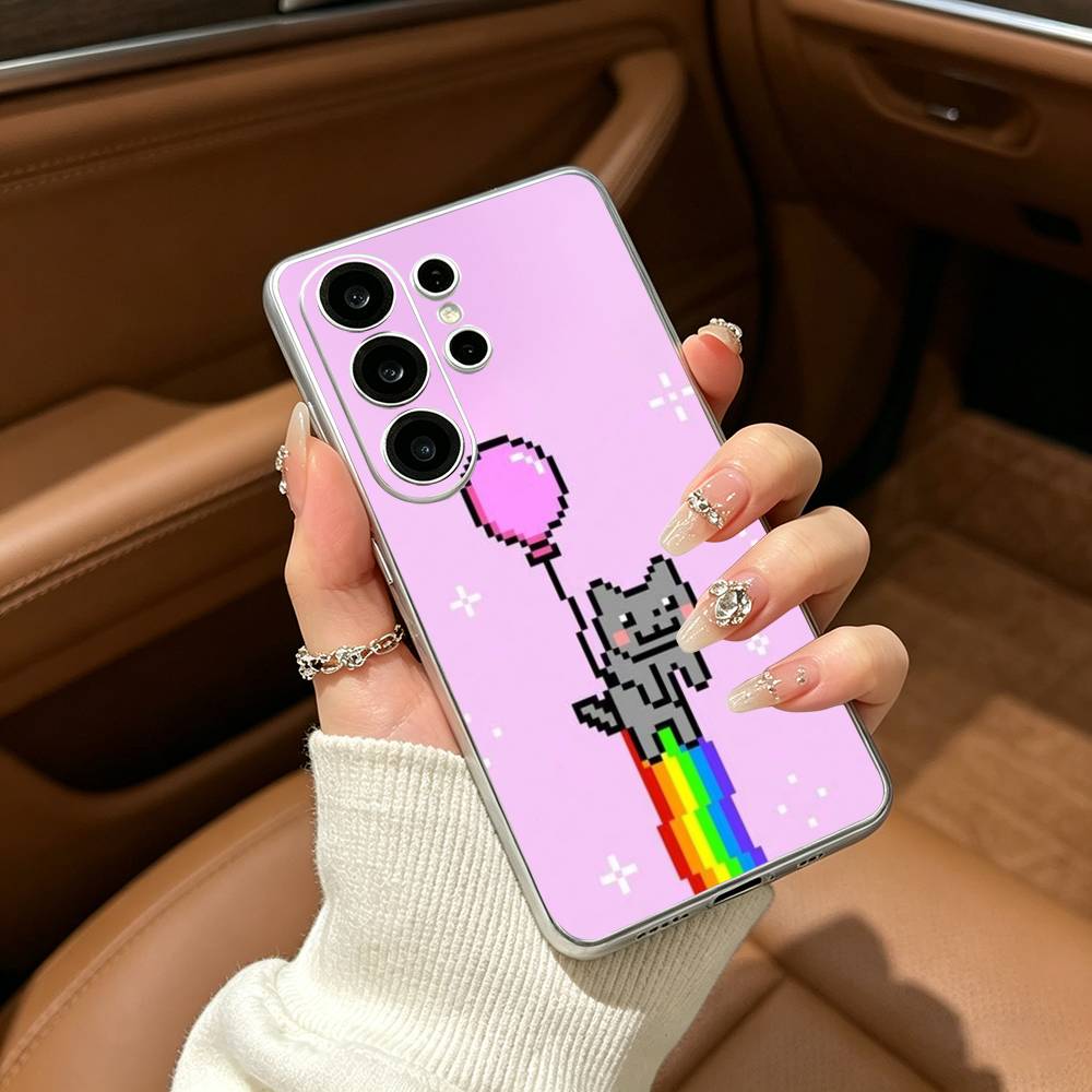Милый Чехол-Телефон Кот Н-Нян -C- Для Samsung S25,S24,S21,S22,S23,S30,Ultra,S20,Plus,Fe,Lite Прозрачная Крышка