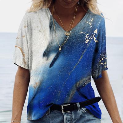 Женские топы с 3D-градиентным принтом и коротким рукавом с V-образным вырезом, летние футболки для влюбленных пар