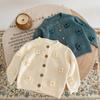 Autumn Infant and Toddler 0-3 Year Old Girl Handmade Flower Knitted Cotton Coat Round Neck Sweater Cardigan