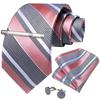 Necktie for Men Striped Design Silk Tie Handkerchief Cufflinks with Clip Tie Set for Wedding Party