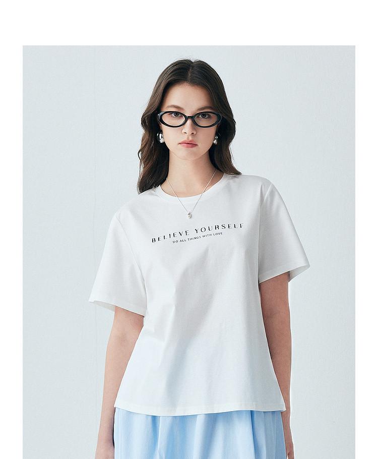 Cost effective including mulberry silk: Summer round neck letter printed short sleeved versatile casual breathable T-shirt for women