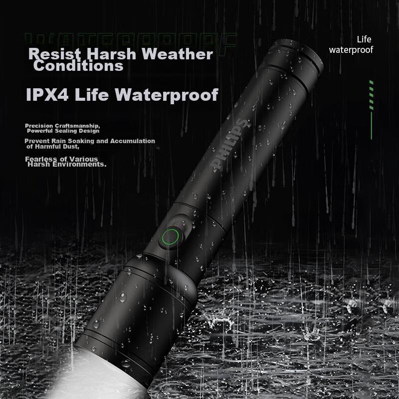 PHILIPS High-Intensity Flashlight with Zoom, Ultra-Bright, Type-C Charging, Compact for Home And Outdoor Use, Camping Light, Emergency SFL2124