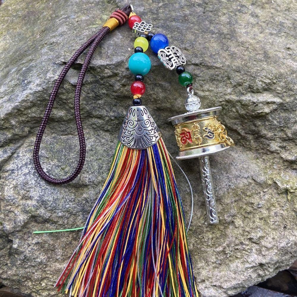 Colourful Tibetan Prayer Tassel Pendant Tassel Spinning Wheel Keyring  Hanging Ornaments