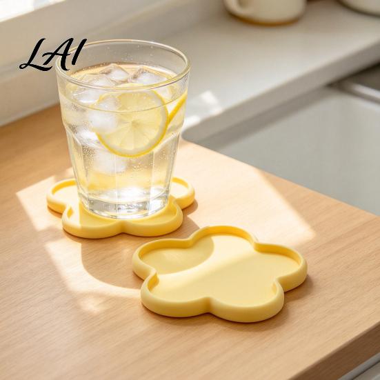 Waterproof Table Protection Mats 3D Printed Flower Shaped Coaster for Hot Cups Heat Insulated Mat Insulation Drink Pads Coffee and Tea Cute Desktop