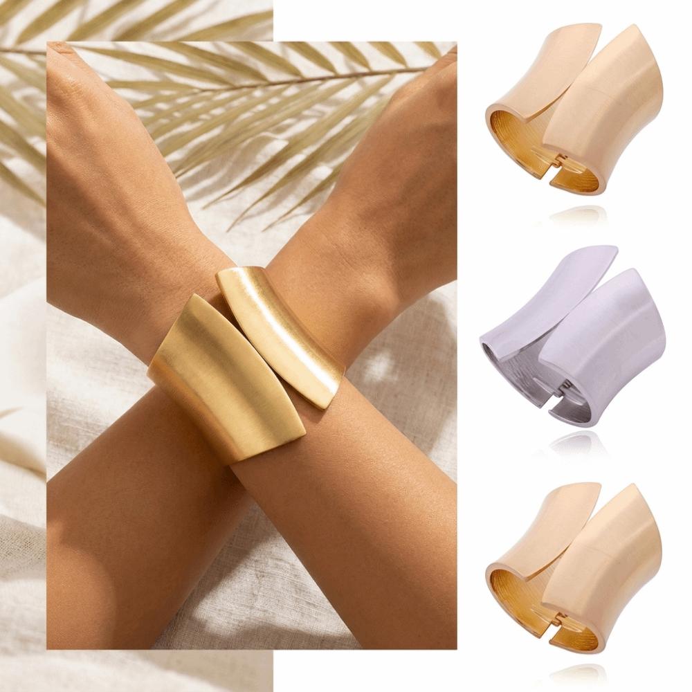 Metallic Finish Metal Bangle Extra Wide Open Bangle Bold Style Wide Cuff Bracelet  Women Fashion