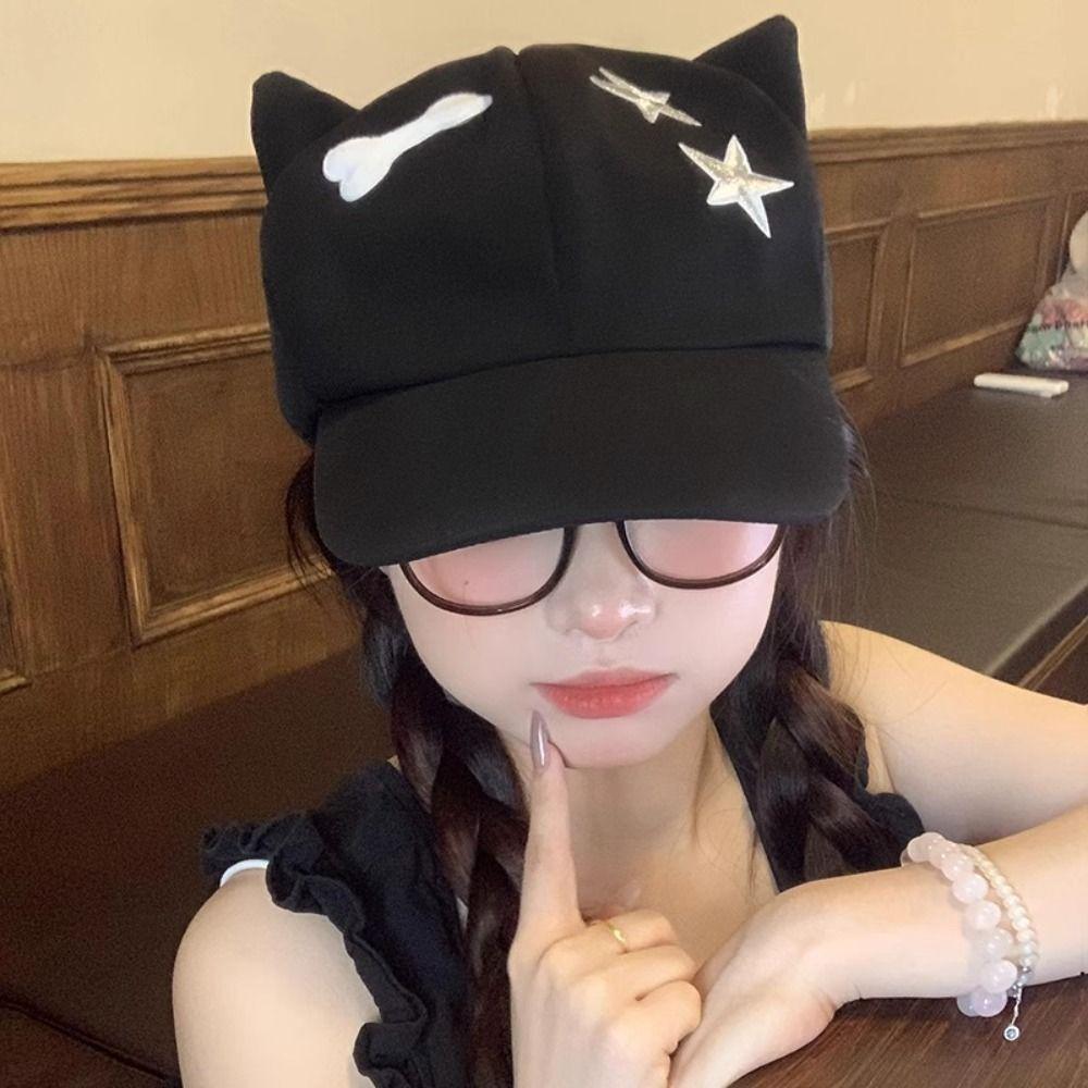 Кепка бейсболка Y2k с кошачьими ушками, милая кепка с козырьком, модная кепка со звездой, уличная одежда