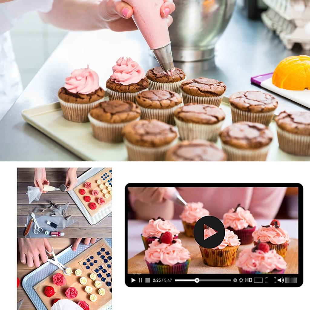 8PCS/Bag Silicone Icing Piping Cream Pastry Bag + 6 Stainless Steel Cake Nozzle DIY Cake Decorating Tips Fondant Pastry Tools