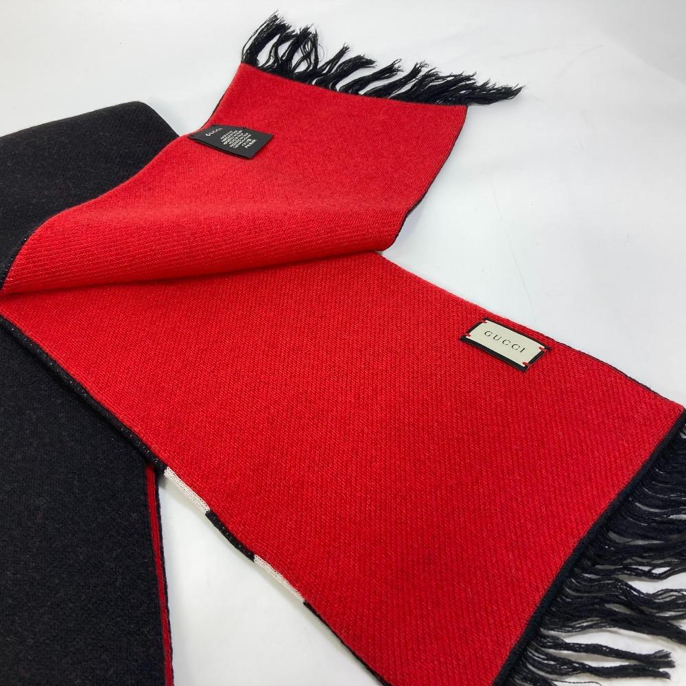 GUCCI BE LOVED Logo Scarf fringe Scarf wool Black/Red