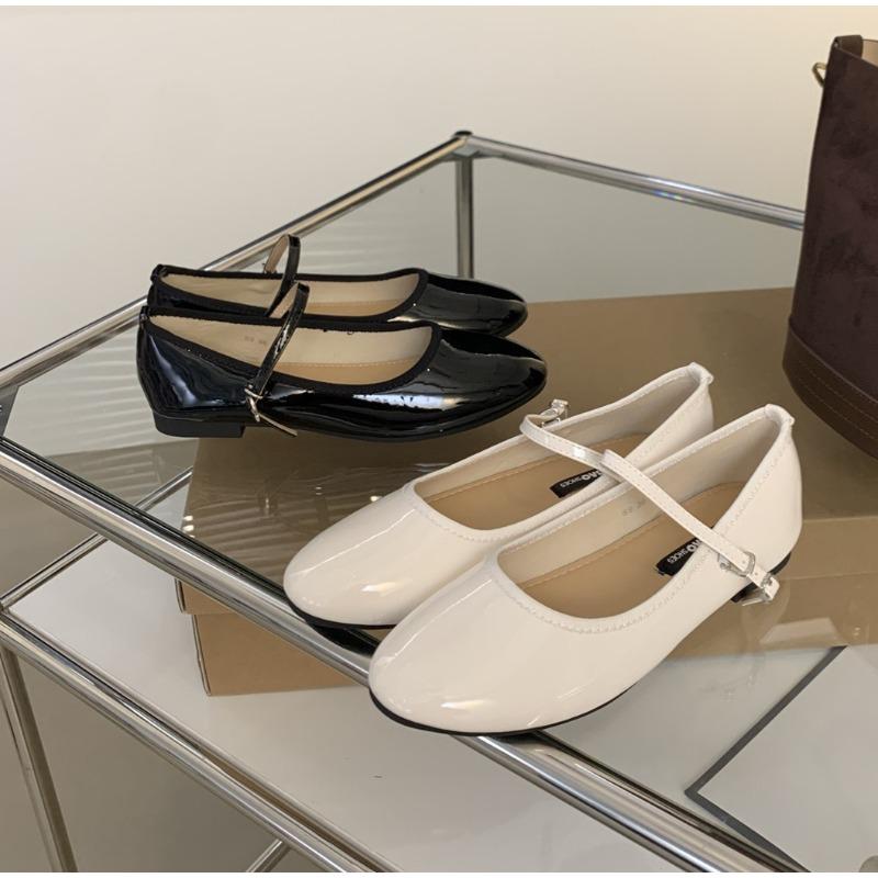 Fashion Shiny Leather Ballets Shoes Woman Belt Strap Lolita Flats Mary Janes Women Shallow Loafers Round Toe Ballerinas Brides Mocasines