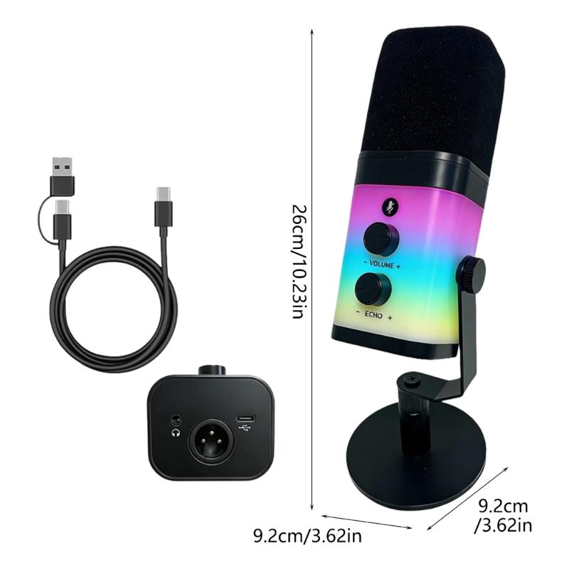 Динамический микрофон с двойными USB и XLR входами и регулируемой подсветкой для прямых трансляций