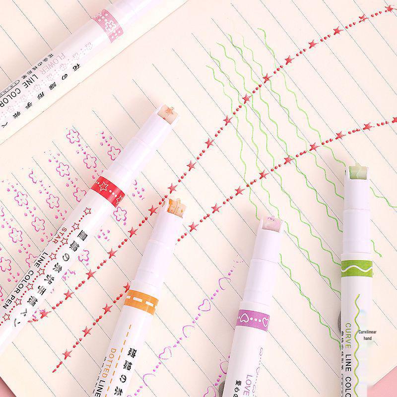 Floral Outline Fluorescent Pen Set - Wavy Line & Flower-shaped Design for Journals
