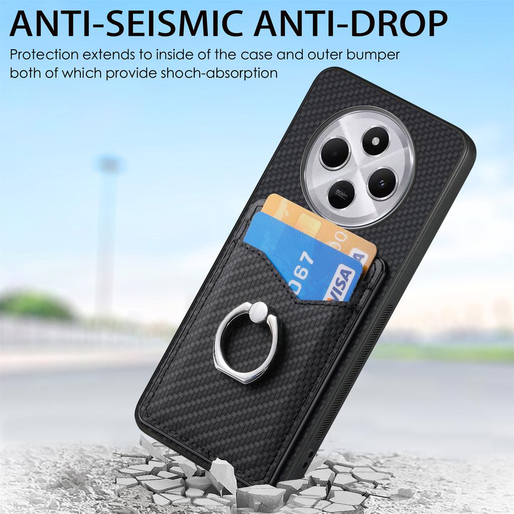 Phone Case For Xiaomi Redmi 14C 4G/14R 5G/Poco C75 4G Back Cover with Card Slots Ring Holder Kickstand