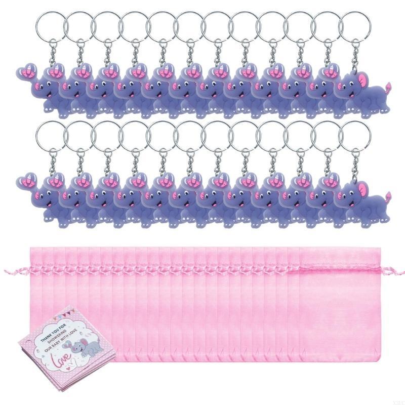 Baby Shower Elephant Keychain 24 Pack with Organzas Gift Bag Guest Return Gift X3UC