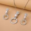 Women's Round Imitation Pearl Pendant Earrings Jewelry Set Rhinestone Round Necklace Stud Earrings Two-Piece Set Unisex Accessories
