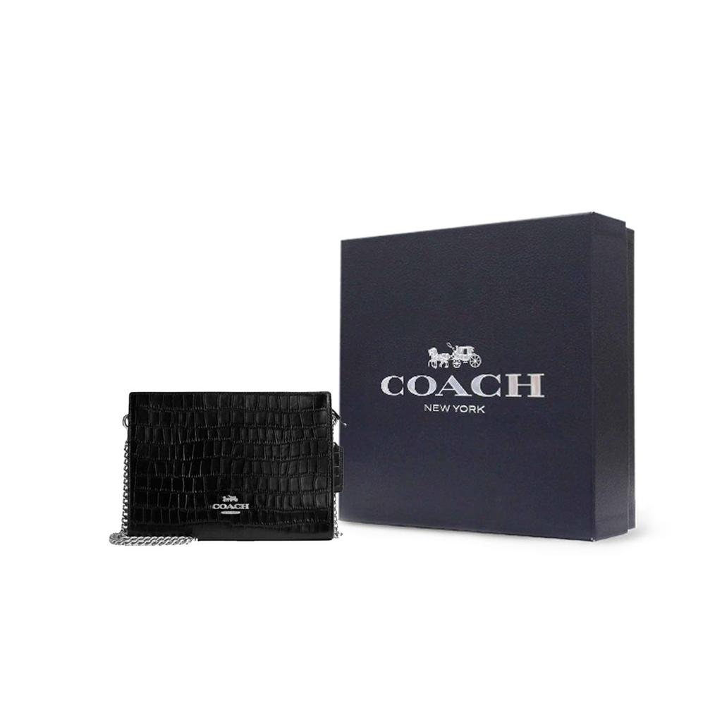 Coach Тонкая 20 Сумка через плечо с верхней молнией, тисненая под крокодила кожаная, маленькая женская сумка, Черная CR237-SVBK