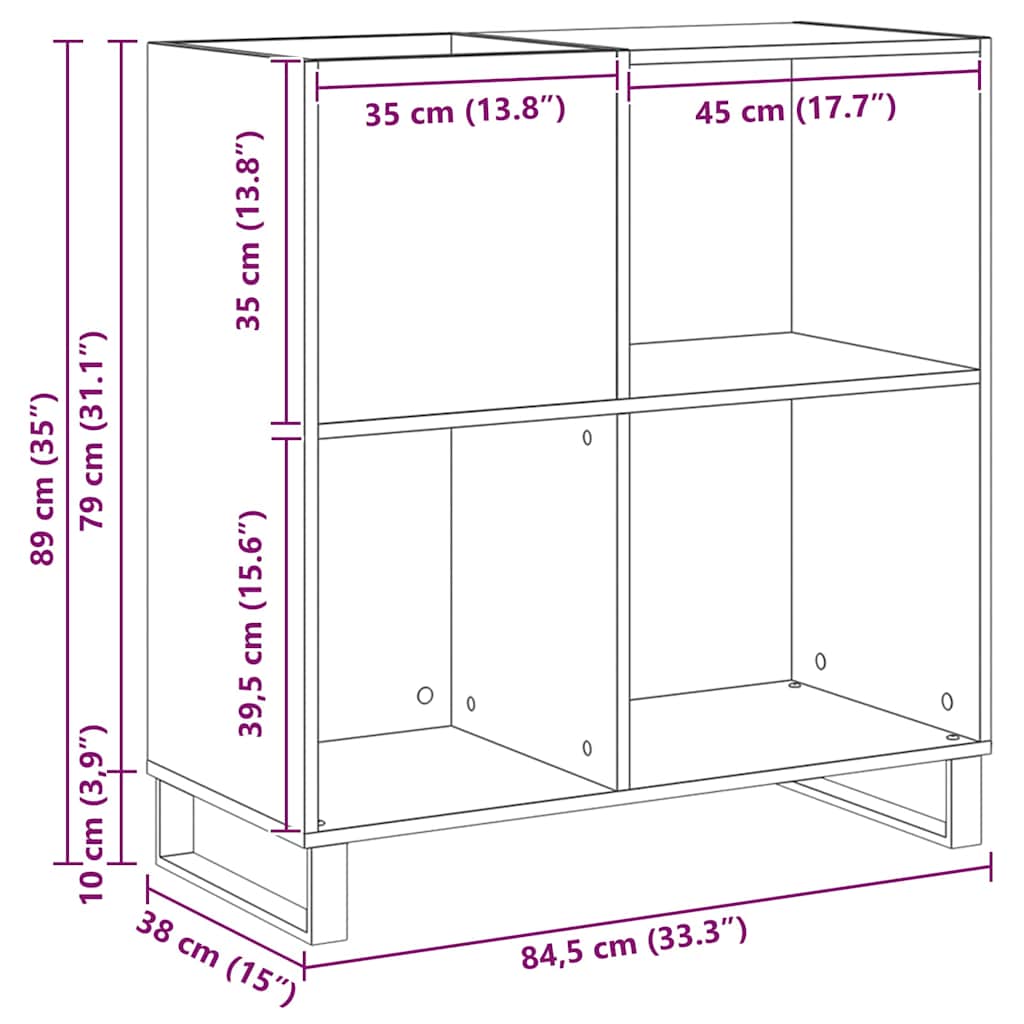 Vinyl Record Cabinet Rustic Wood Look 84.5 x 38 x 89 cm Engineered Wood