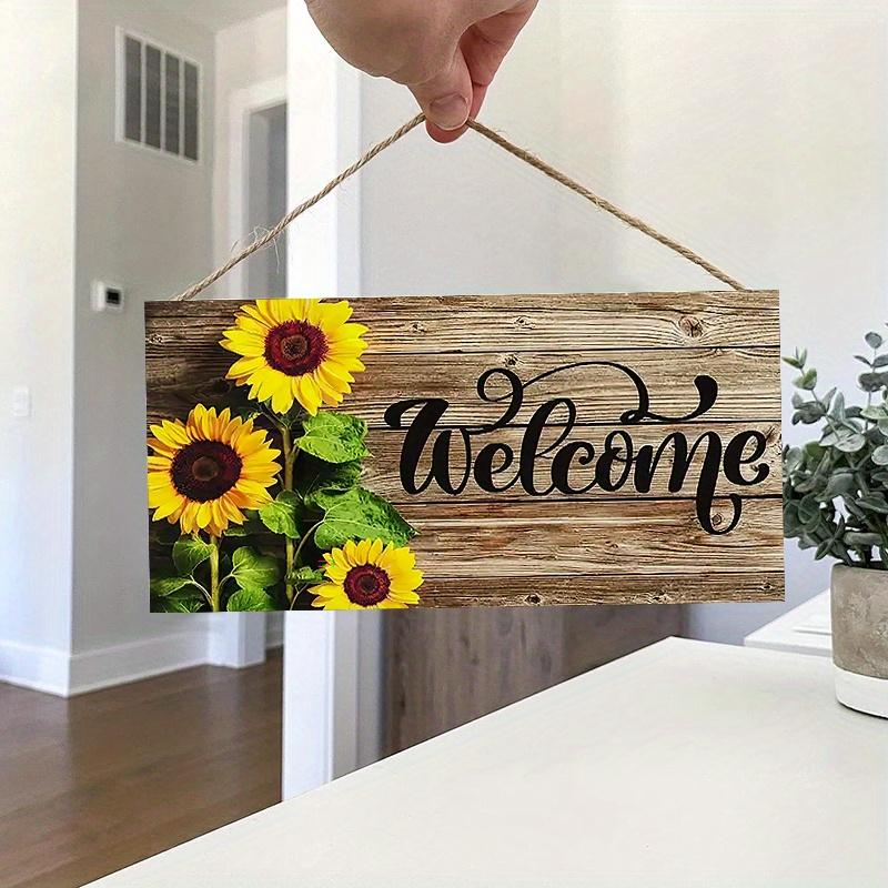 Rustic Sunflower Welcome Wall Hanging Decor Wood Art Plaques Sign Door Sign for Home Living Room Kitchen Decor