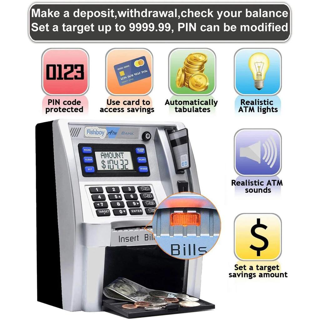 Electronic Piggy Bank ATM Cash Coins Saving Box Password Money Box ATM Bank Safe Box Automatic Deposit Banknote Kids Gift