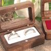 Double Slot Wooden Ring Box Rectangular Dustproof Black Walnut Cufflinks Box Exquisite Opening Window Jewelry Ring Holder