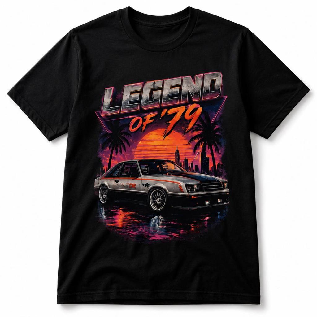 Legend of 79 Foxbody Mustang T-Shirt and kids tshirt | Retro 80s Synthwave Car Tee