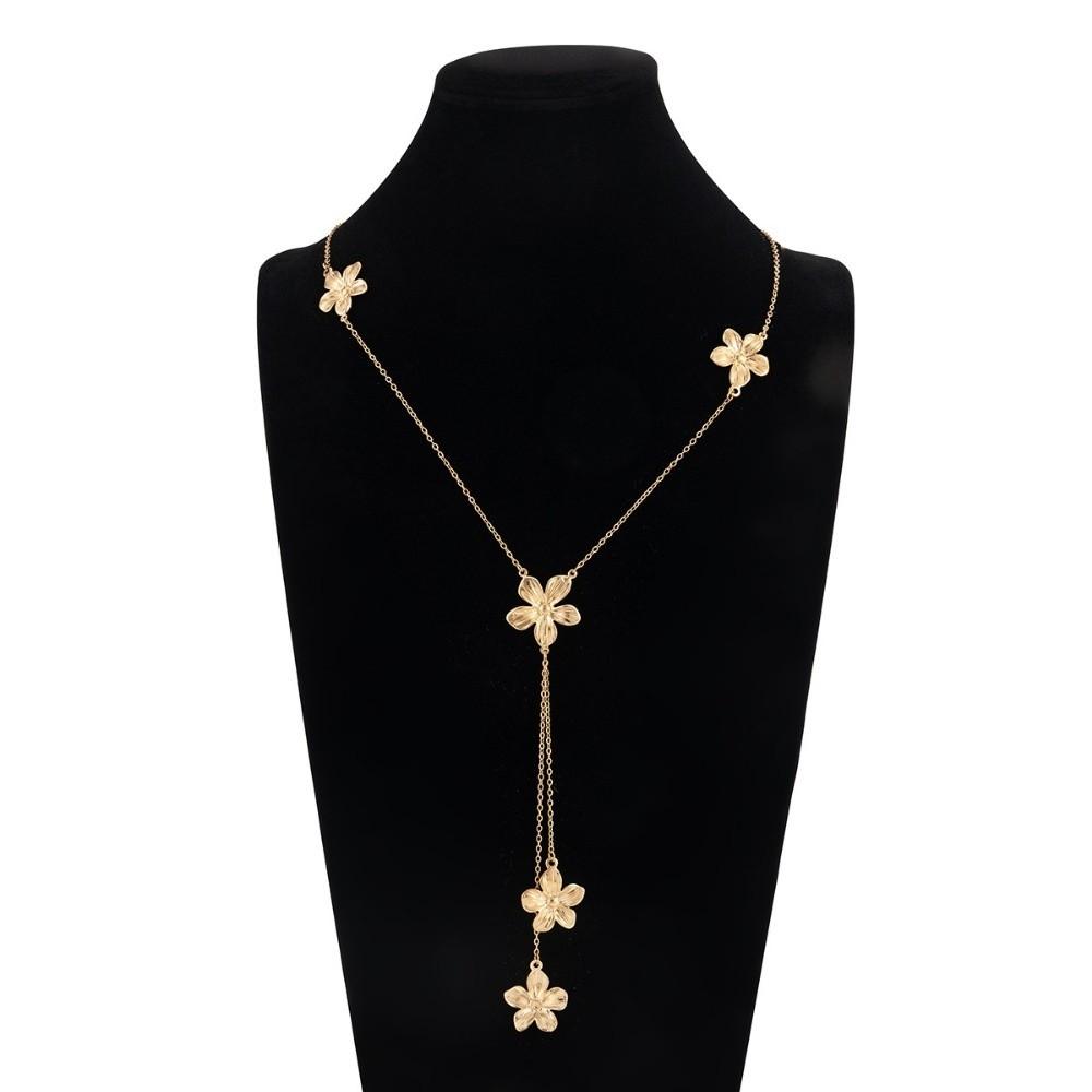 Gold Flower Pendant Necklace Punk Flower Tassels Earrings Vintage Y-shaped Chain Necklace  Women