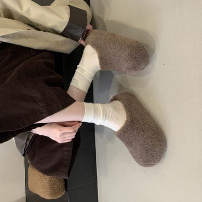Полусапожки из овечьей шерсти на толстой подошве, новые ленивые пушистые тапочки на один педаль, женские осенне-зимние
