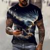 2025 Harajuku Men's Hip-Hop Trend Street Style Loose Crew Neck Short Sleeve Top Fun 3D Animal Eagle and Lion Print T-Shirt