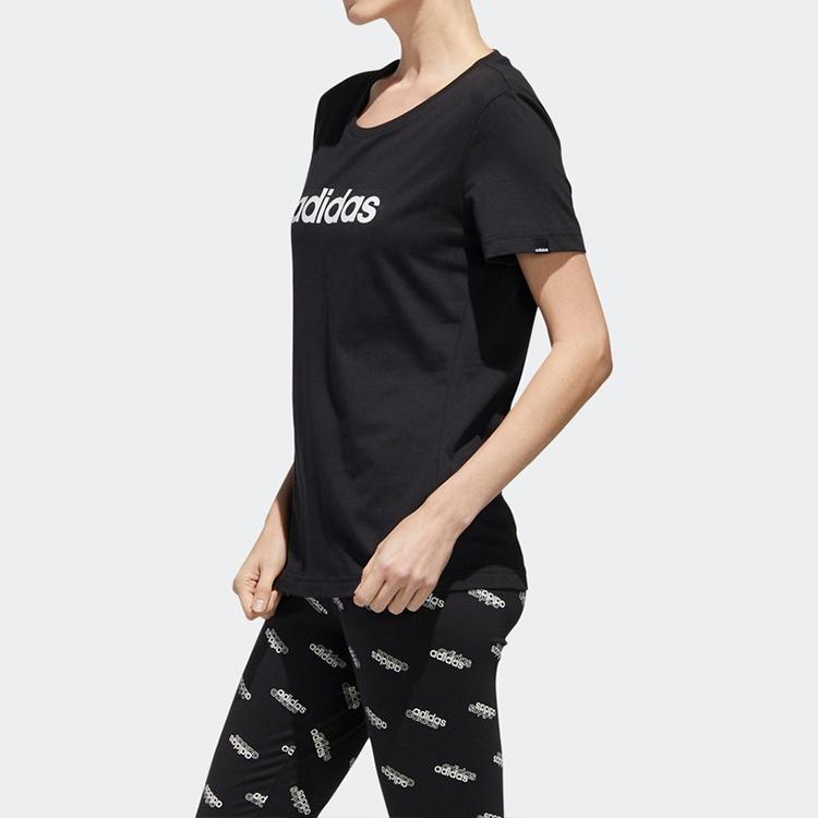 (WMNS) adidas Alphabet Logo Printing Training Sports Short Sleeve Black Women's FM6154